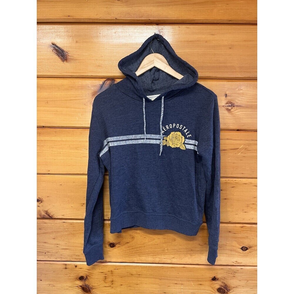 Aeropostale Women Pullover Hoodie Jacket SWEAT SHIRT Logo M Grey Rose Yellow